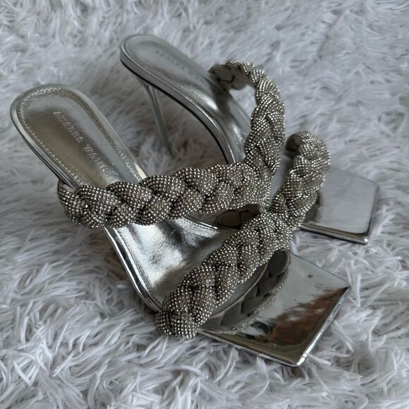 Azalea Wang Annabelle Silver Braided Crystal Embellished Stiletto Sandal Size 7 - Picture 1 of 10